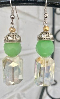 Green and Light Yellow Crystal Earrings