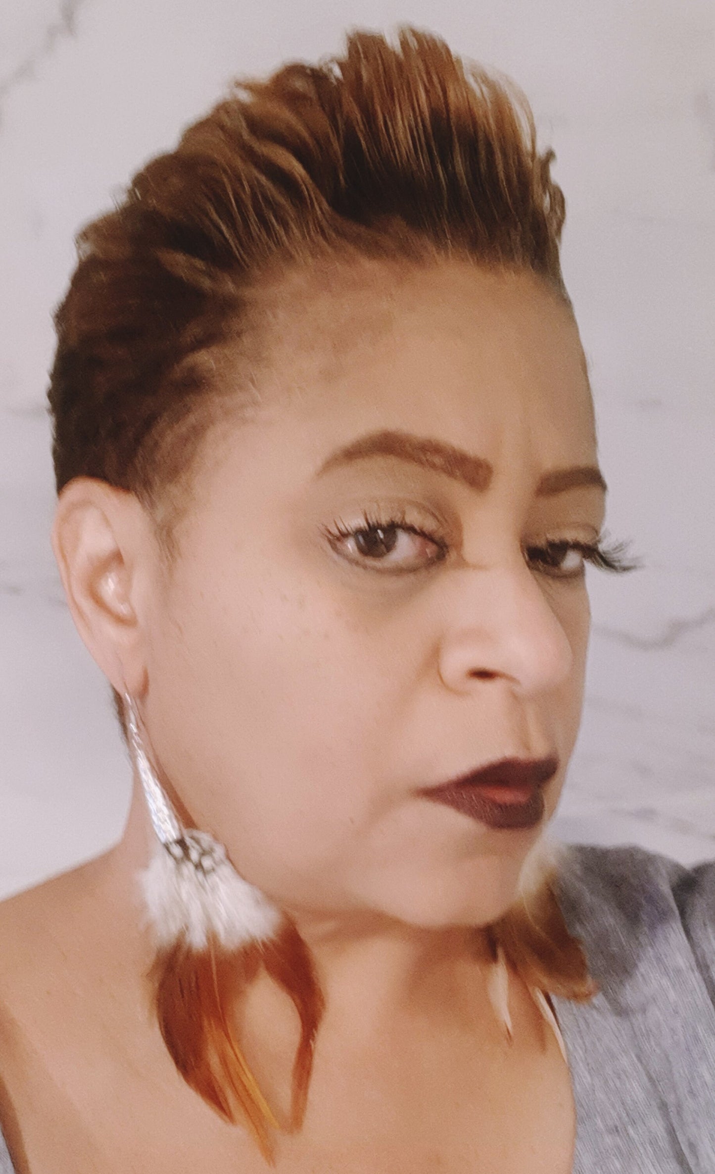 Drop Tan and Brown Feather Earrings