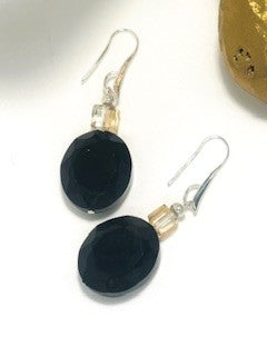 Black Crystal Octagon Earrings
