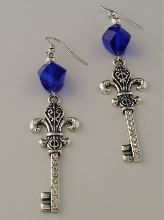 Blue Crystal Skelton Key  earrings