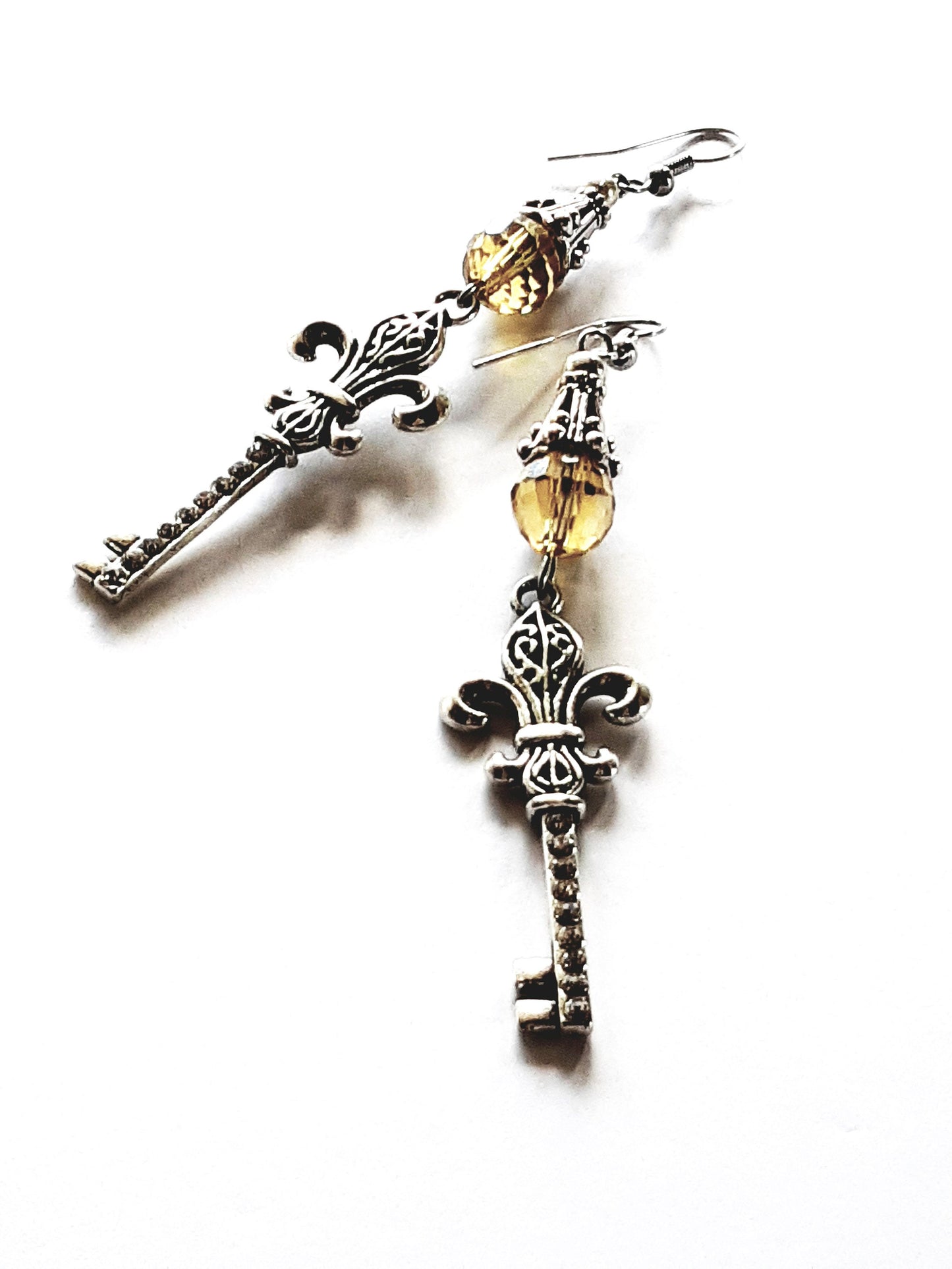 New Orleans Yellow Crystal Skeleton Key Earrings