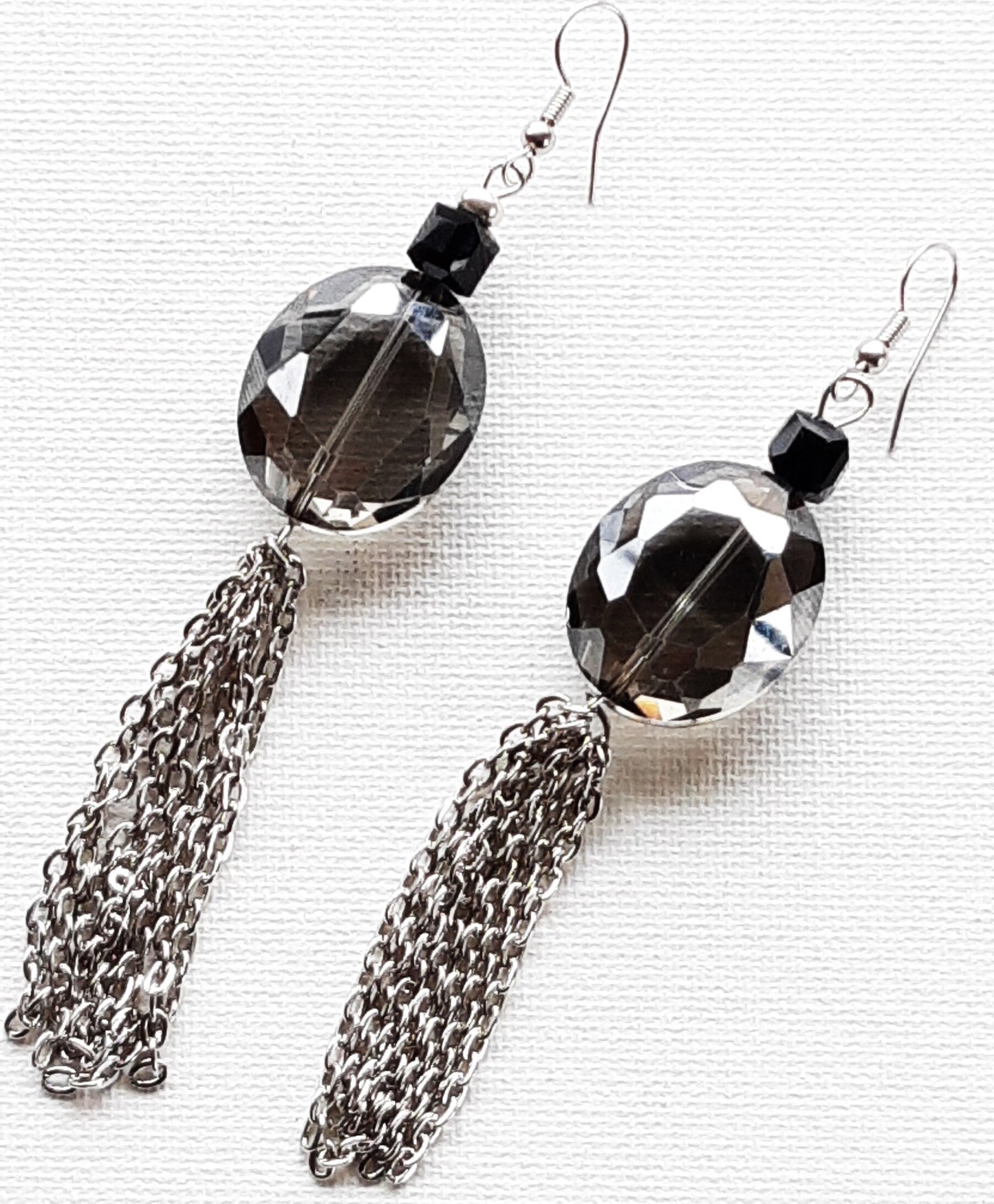 Smokey Gray Oval Chain Earrings