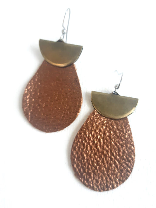 Water Drop Bronze Leather Earrings