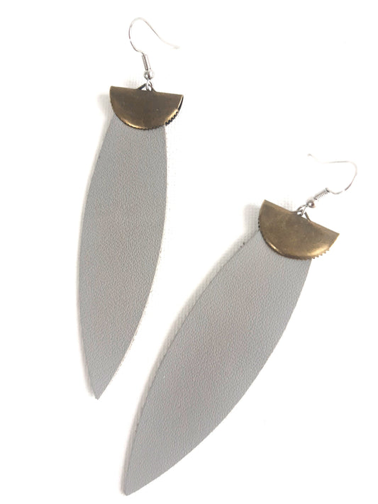 Gray Leather Leaf Earrings