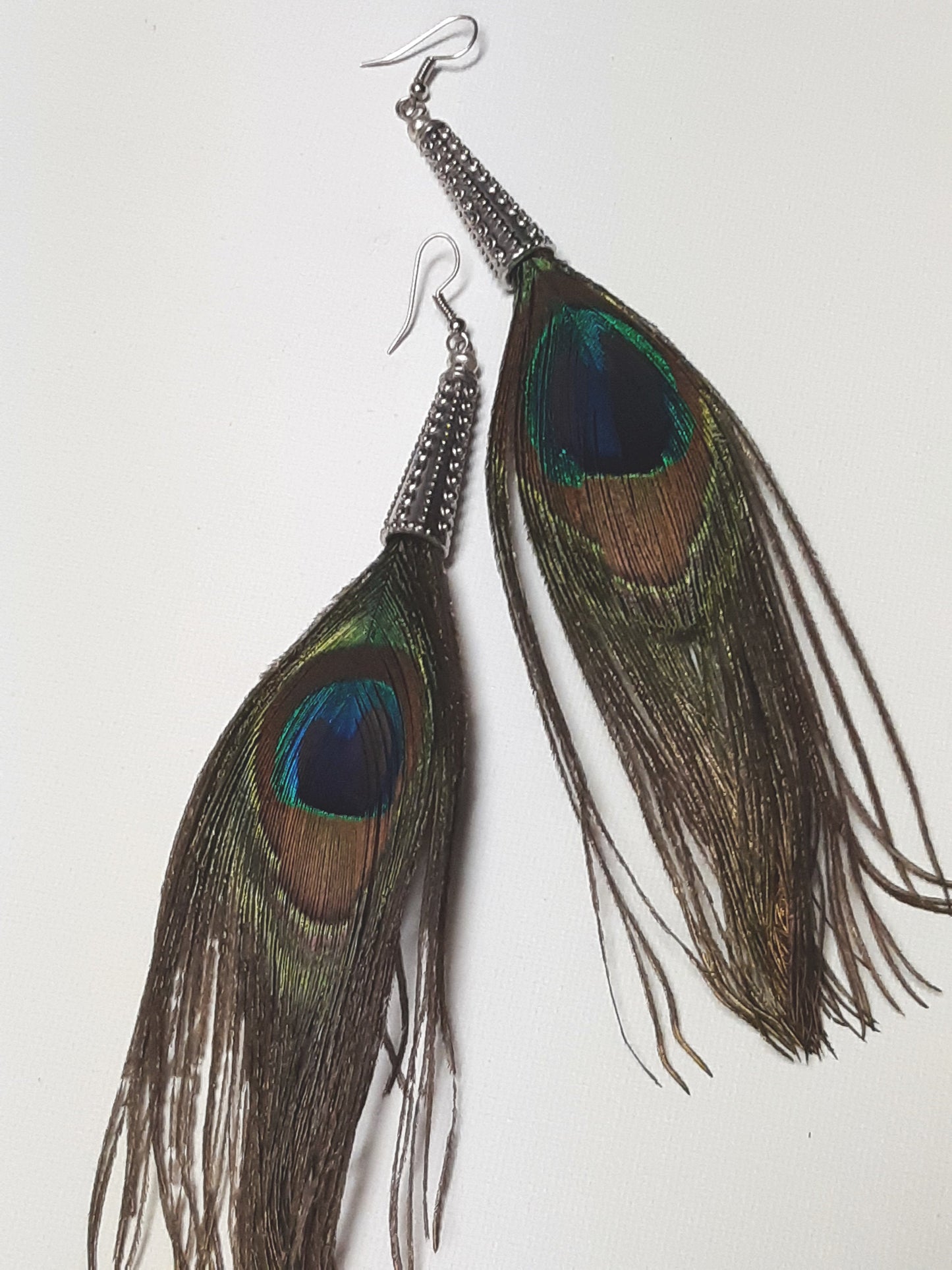 Large Peacock Feather Earrings