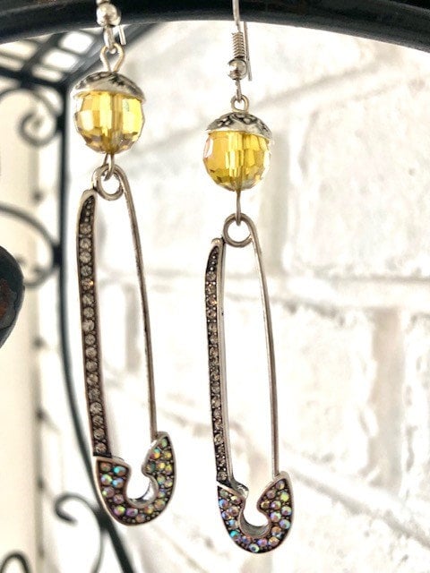 Crystal Safety Pin Earrings