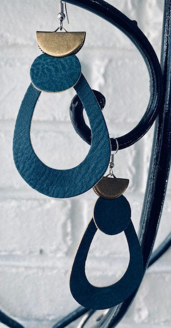 Water Blue Leather Tear Drop Earrings