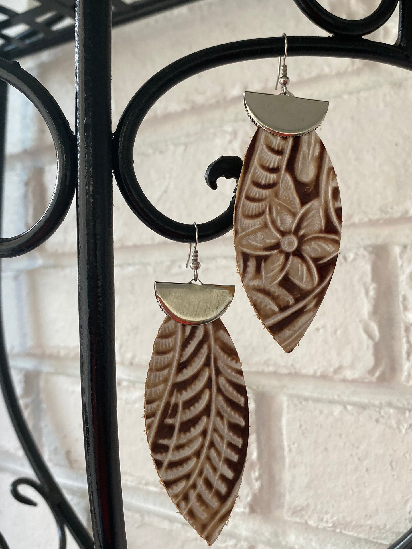 Chocolate and Vanilla Leaf Earrings